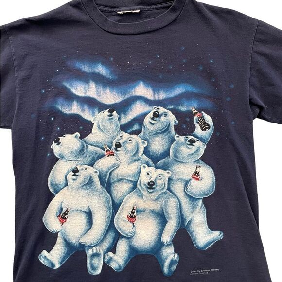 Vintage Single Stitch 1994 Coca Cola Polar Bear T-Shirt Blue Medium - Picture 2 of 7